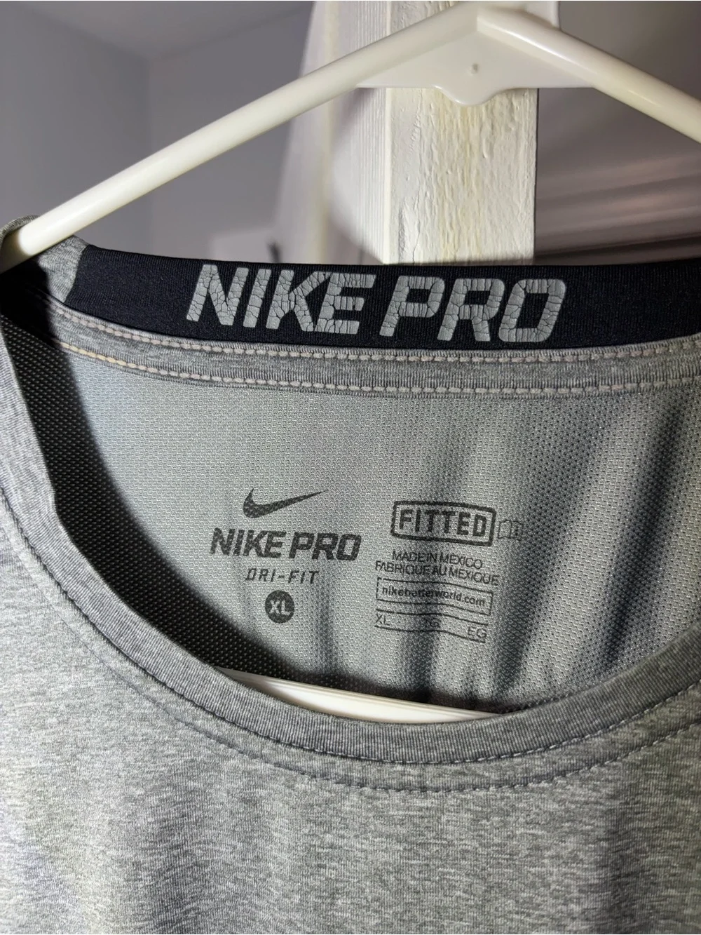 Nike Vintage Pro DriFit Mens Grey Fitted Performance Training Shirt Size XL
